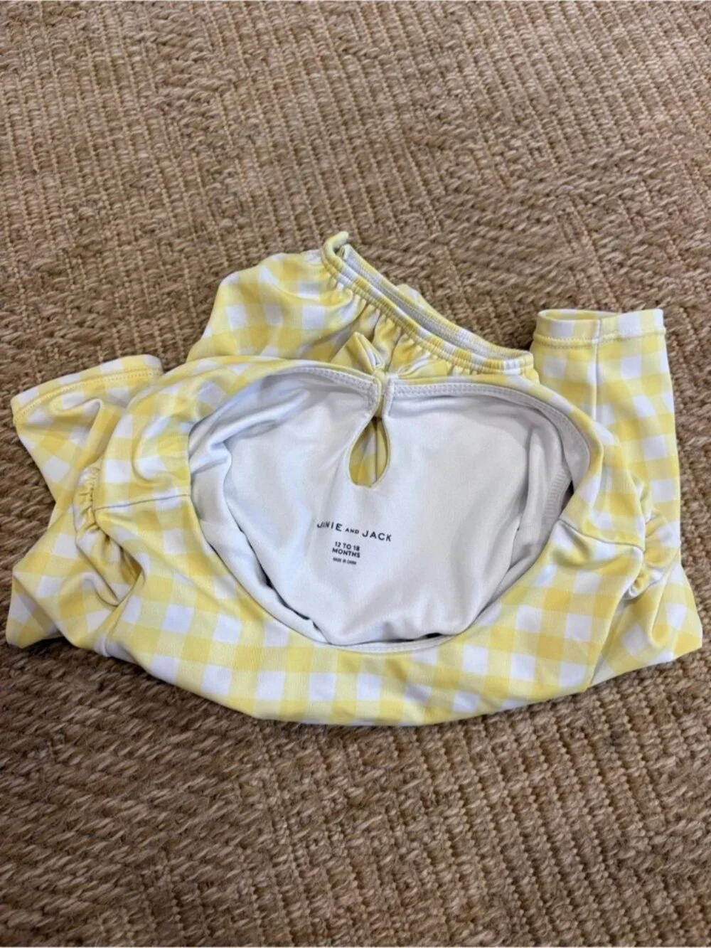 Janie and Jack Yellow Gingham Long-Sleeve One-Piece Swim